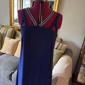 CB Established 1962 Dress Size 10 BLUE Asymmetrical Jeweled Straps Cocktail Wed
